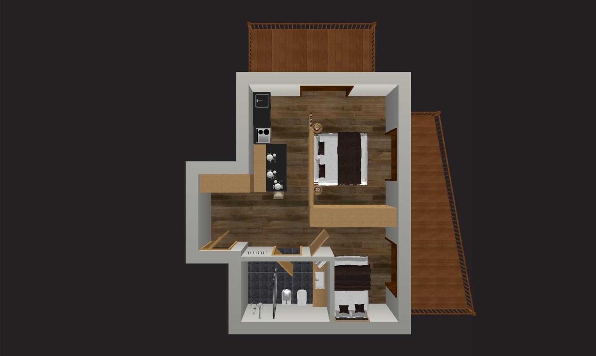 Appartamento con 1 Camera da Letto, Balcone e Vista Montagna